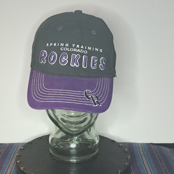 Colorado Rockies MLB Hat Cap Strap Back Black Spring Training Script Logo Mens - Picture 6 of 6